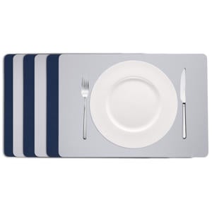 Placemats - Dubbelzijdig - Vegan leer - Grijs / Blauw 46 x 33 cm - 6 Stuks