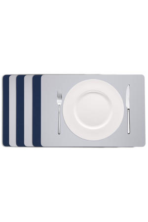 Placemats - Dubbelzijdig - Vegan leer - Grijs / Blauw 46 x 33 cm - 6 Stuks