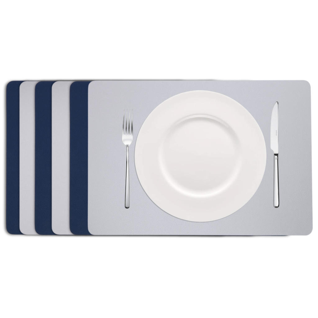 Cookinglife Placemats - Dubbelzijdig - Vegan leer - Grijs / Blauw 46 x 33 cm - 6 Stuks