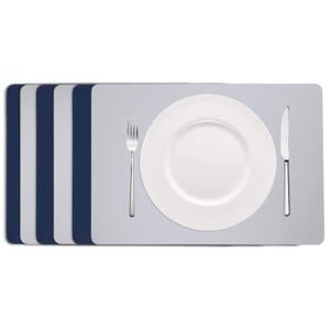 Placemats - Dubbelzijdig - Vegan leer - Grijs / Blauw 46 x 33 cm - 6 Stuks