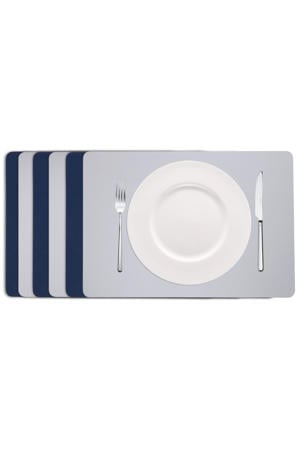 Placemats - Dubbelzijdig - Vegan leer - Grijs / Blauw 46 x 33 cm - 6 Stuks
