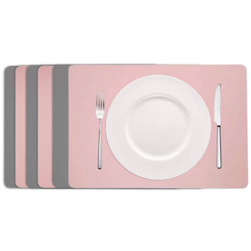 Cookinglife dubbelzijdige placemat (set van 6) (grijs/roze, 46 x 33 cm) afbeelding