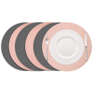 Placemats - Dubbelzijdig - Vegan leer - Grijs / Roze ø 38 cm - 6 Stuks