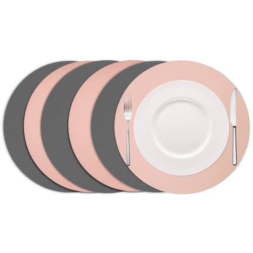 Cookinglife dubbelzijdige placemat (set van 6) (grijs/roze, Ø38 cm) afbeelding