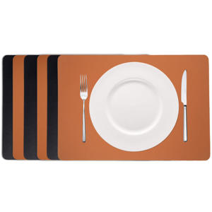 Placemats - Dubbelzijdig - Vegan leer - Cognac / Zwart 46 x 33 cm - 6 Stuks