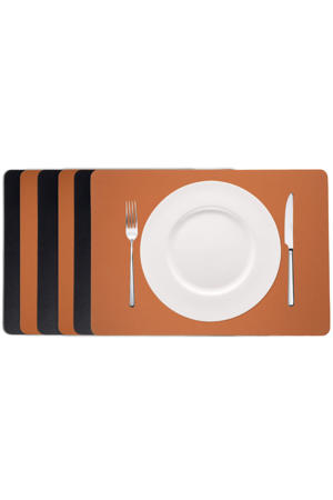 Placemats - Dubbelzijdig - Vegan leer - Cognac / Zwart 46 x 33 cm - 6 Stuks