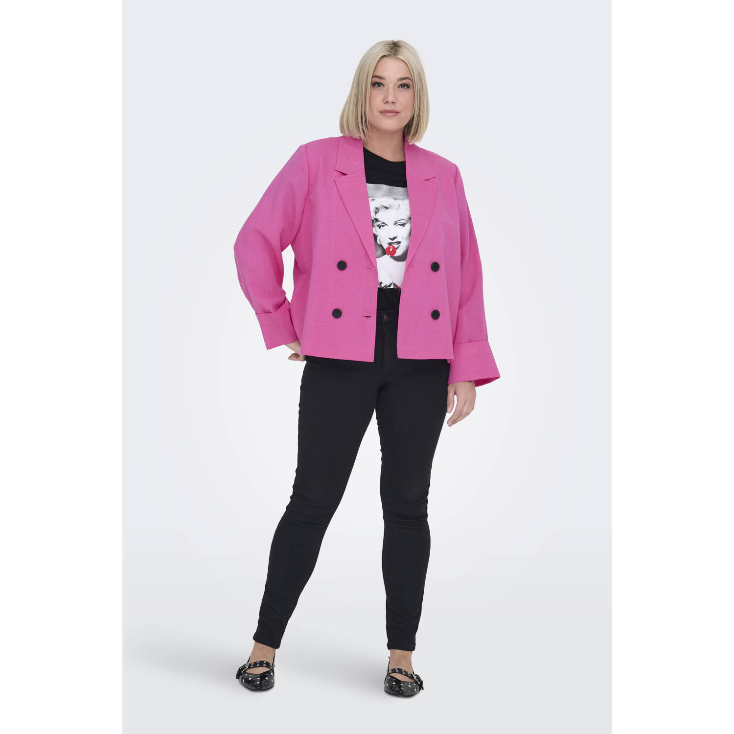 ONLY CARMAKOMA cropped blazer roze