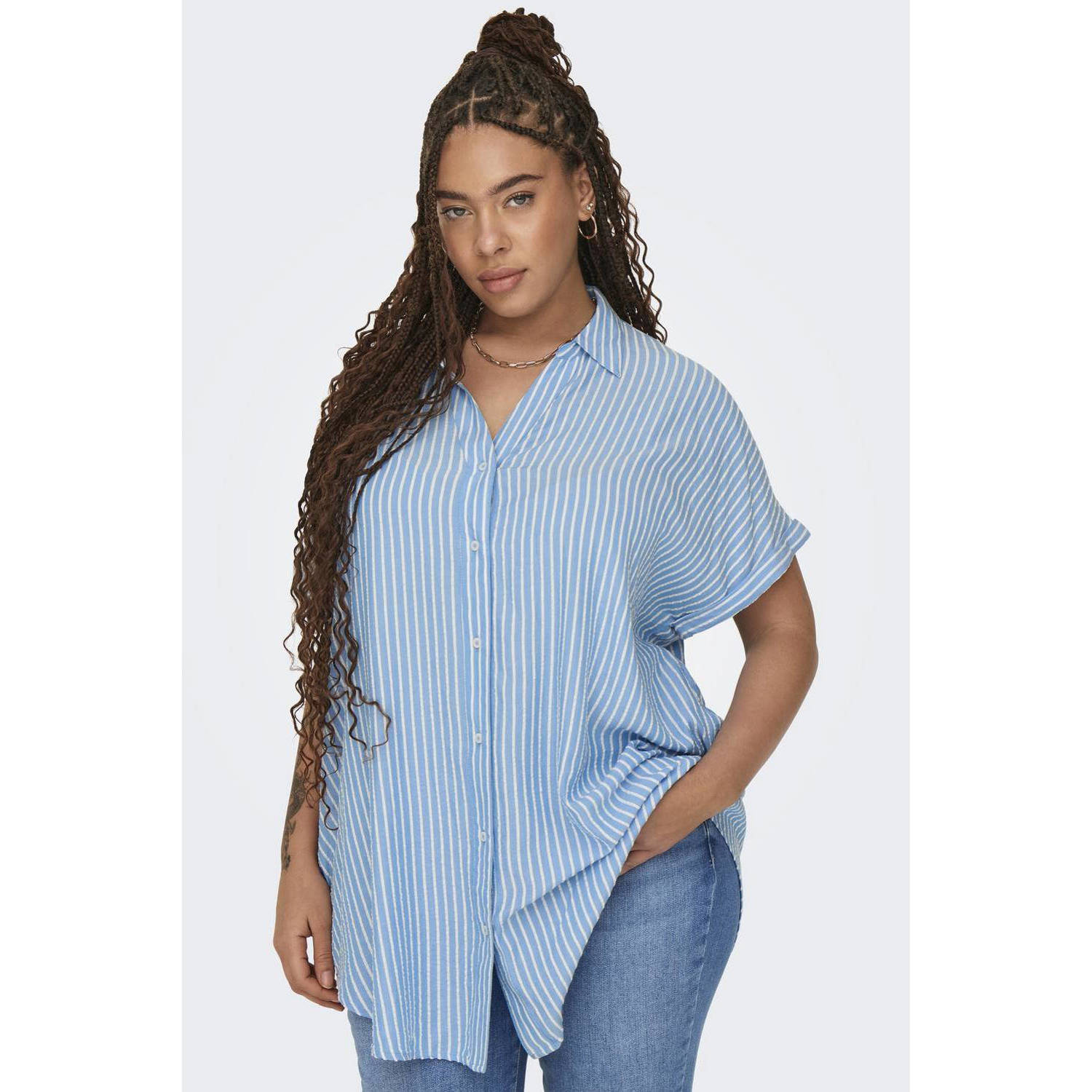 ONLY CARMAKOMA blouse blauw wit