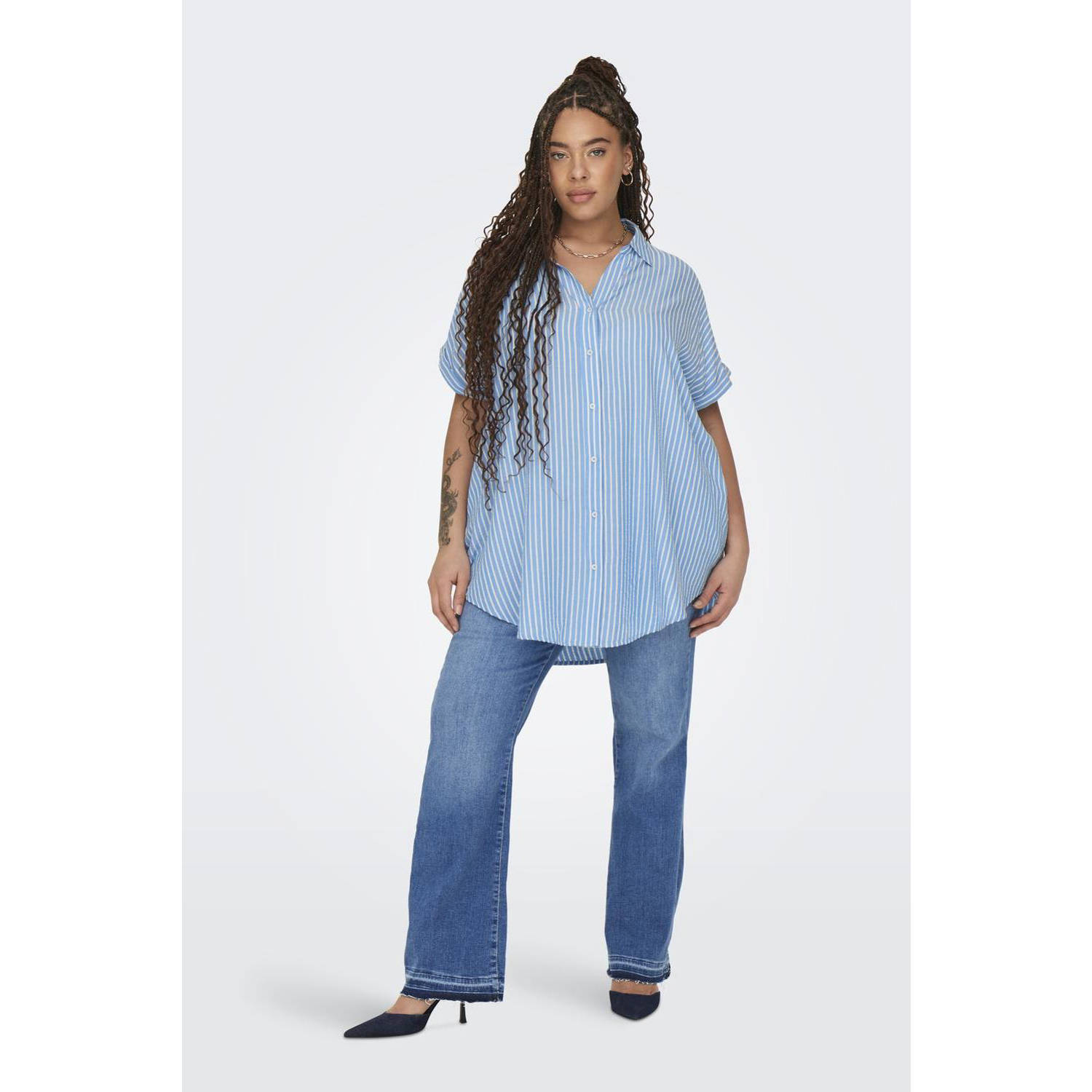 ONLY CARMAKOMA blouse blauw wit