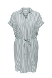 thumbnail: Mintgroen en witte dames ONLY CARMAKOMA zomerjurk van viscose met strepenprint, korte mouwen en button down sluiting