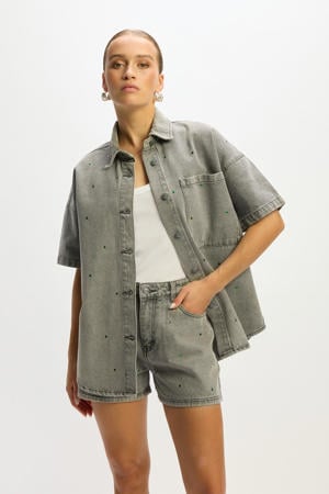 denim wide leg regular waist short grey denim