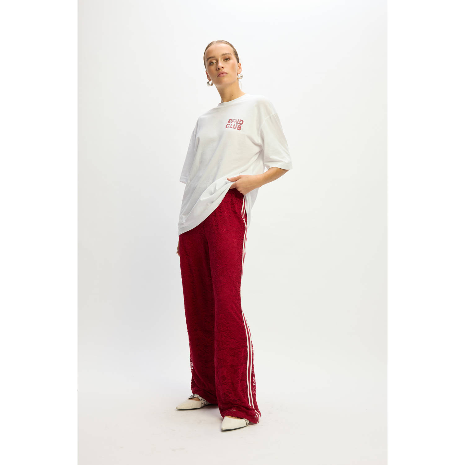 Refined Department wide leg regular waist broek rood