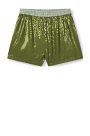 thumbnail: Groene dames Refined Department wide leg regular waist casual short met elastische tailleband met koord en effen