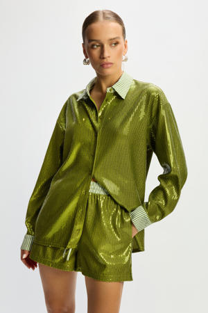 wide leg regular waist casual short groen met pailletten