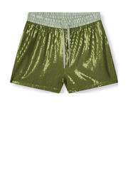 thumbnail: Refined Department wide leg regular waist casual short groen met pailletten