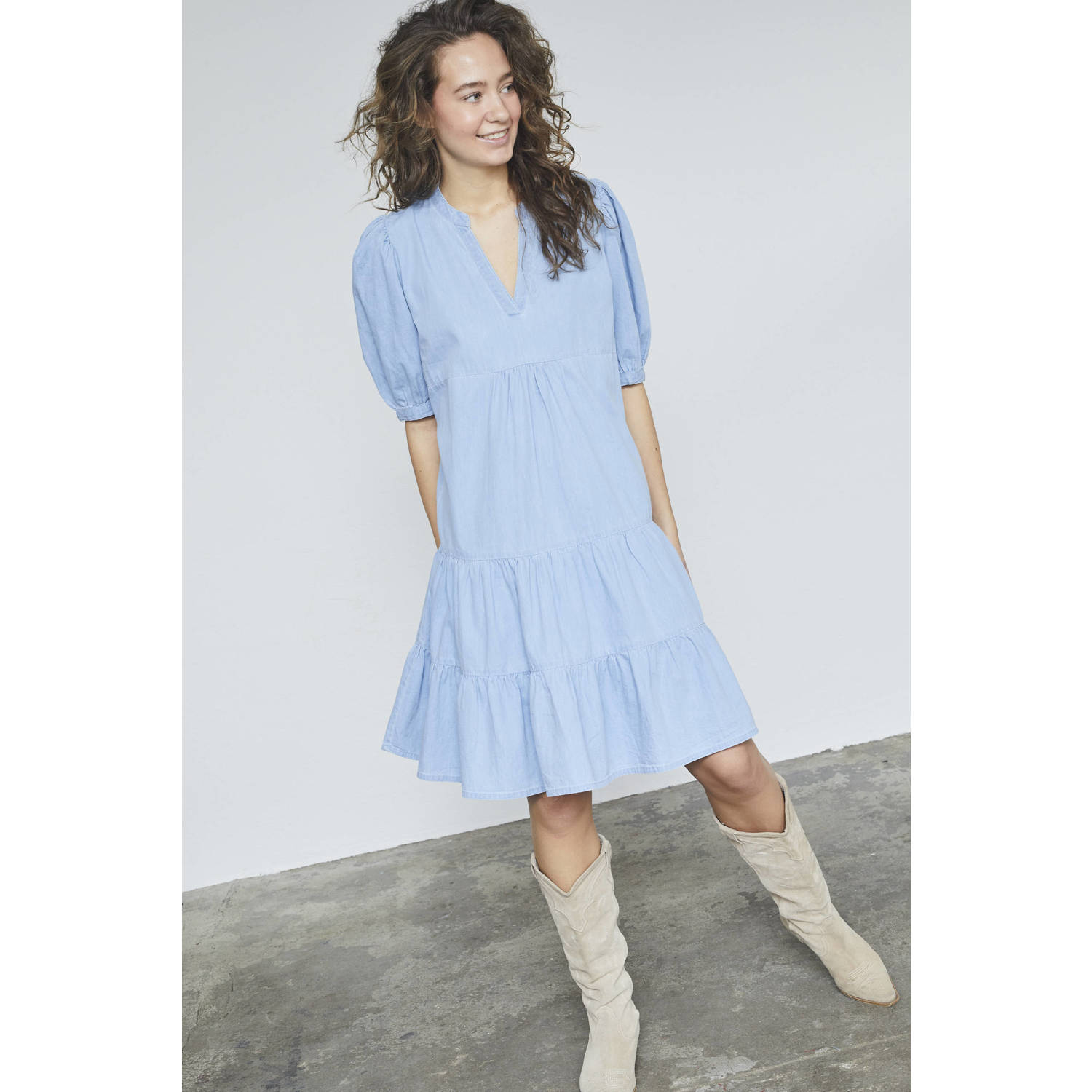 SisterS Point korte jurk light blue denim