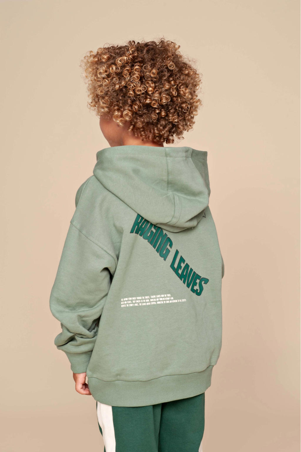 Groene jongens Quapi hoodie van katoen met backprint, lange mouwen en capuchon