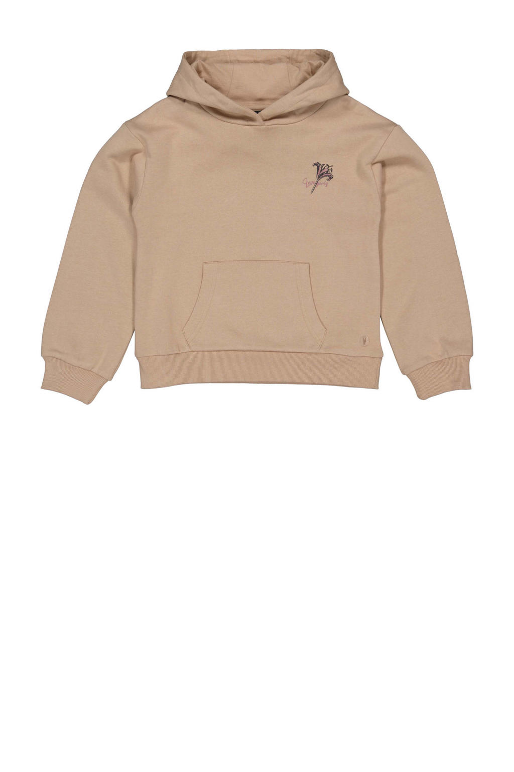 Beige meisjes LEVV hoodie van sweat materiaal met backprint, lange mouwen en capuchon