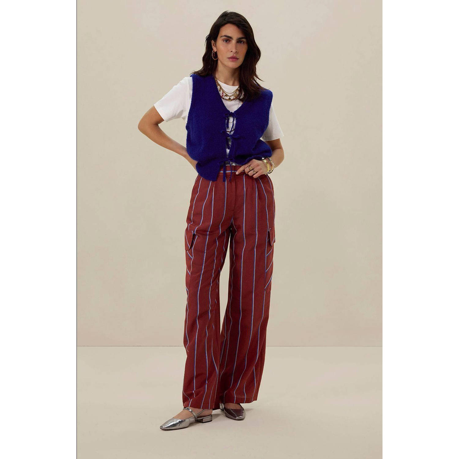Sissy-Boy wide leg regular waist cargo broek roodbruin