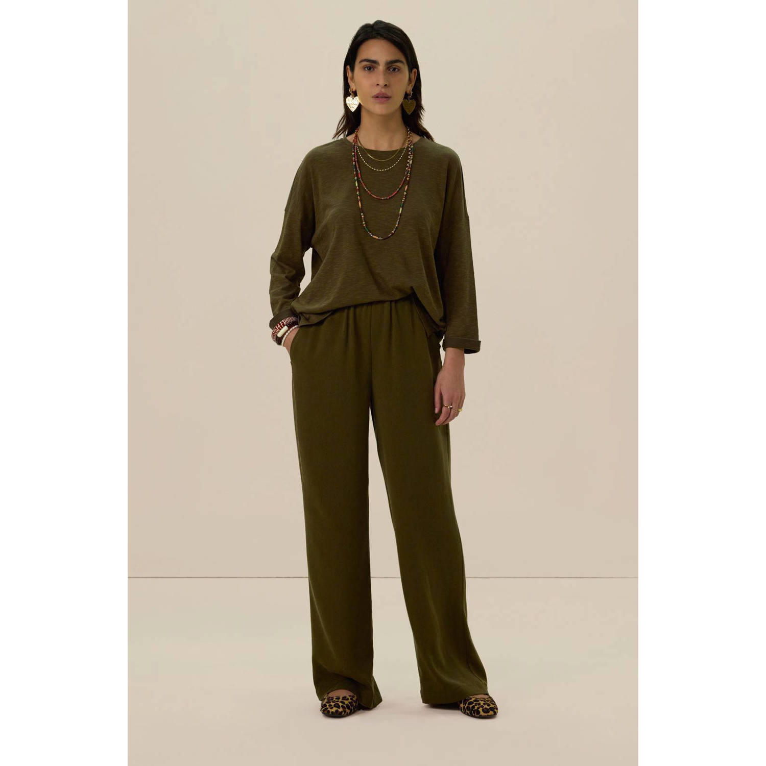 Sissy-Boy wide leg regular waist broek kaki