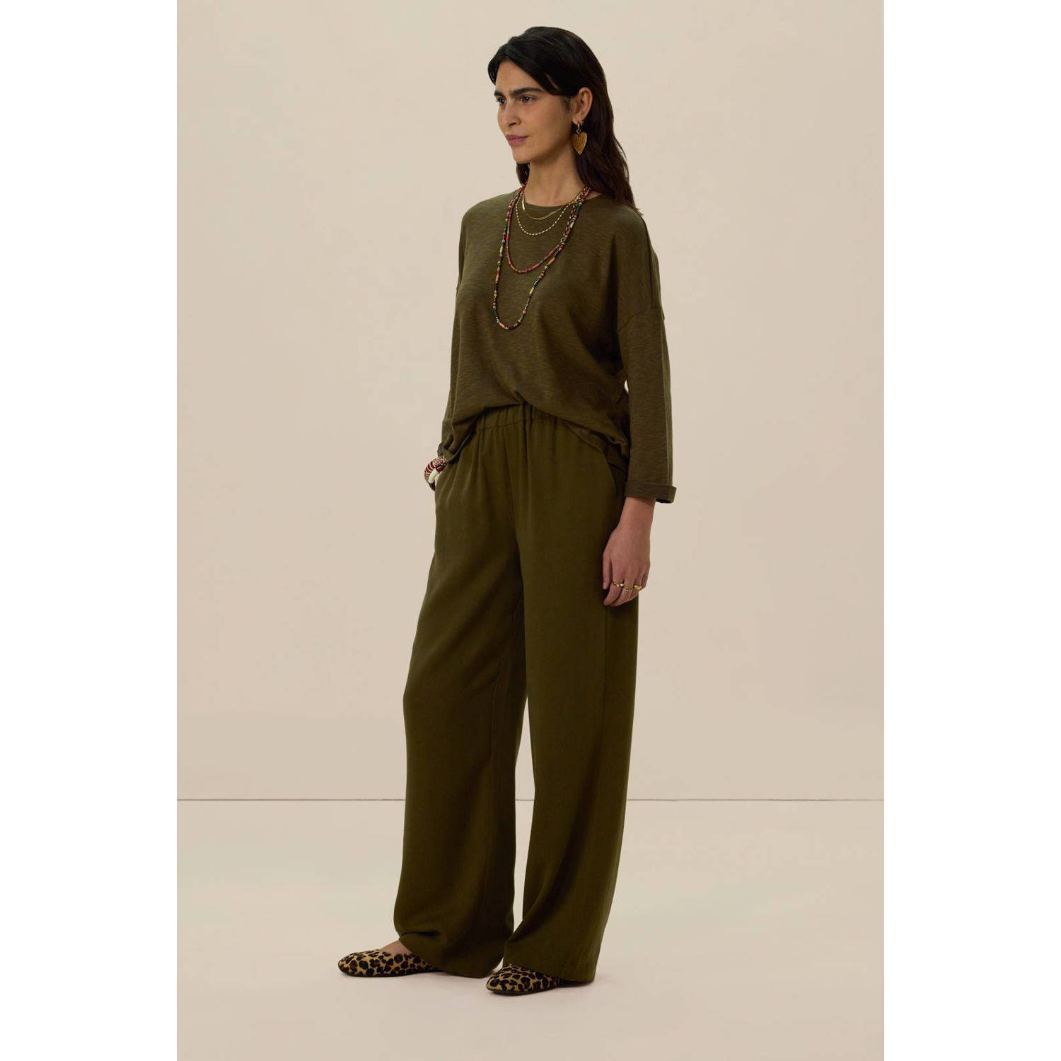 Sissy-Boy wide leg regular waist broek kaki