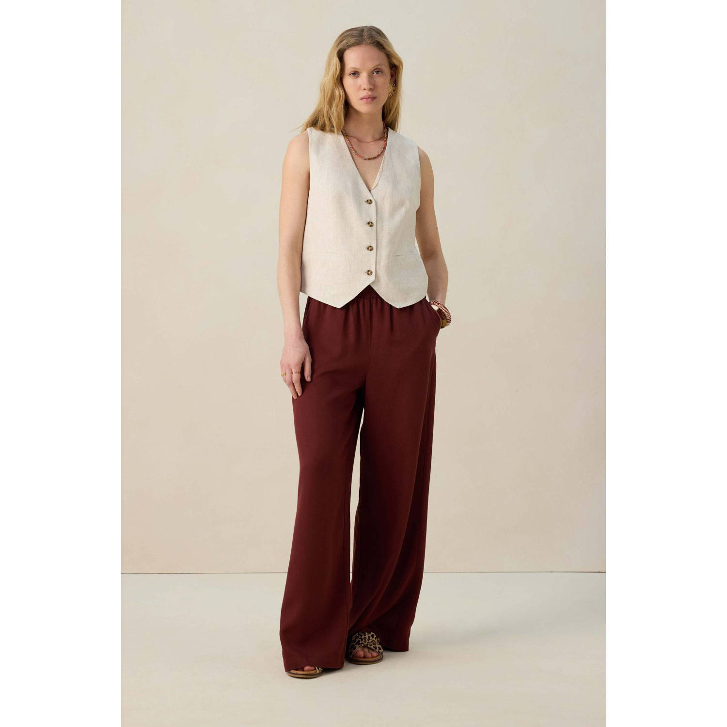 Sissy-Boy wide leg regular waist casual broek donkerrood
