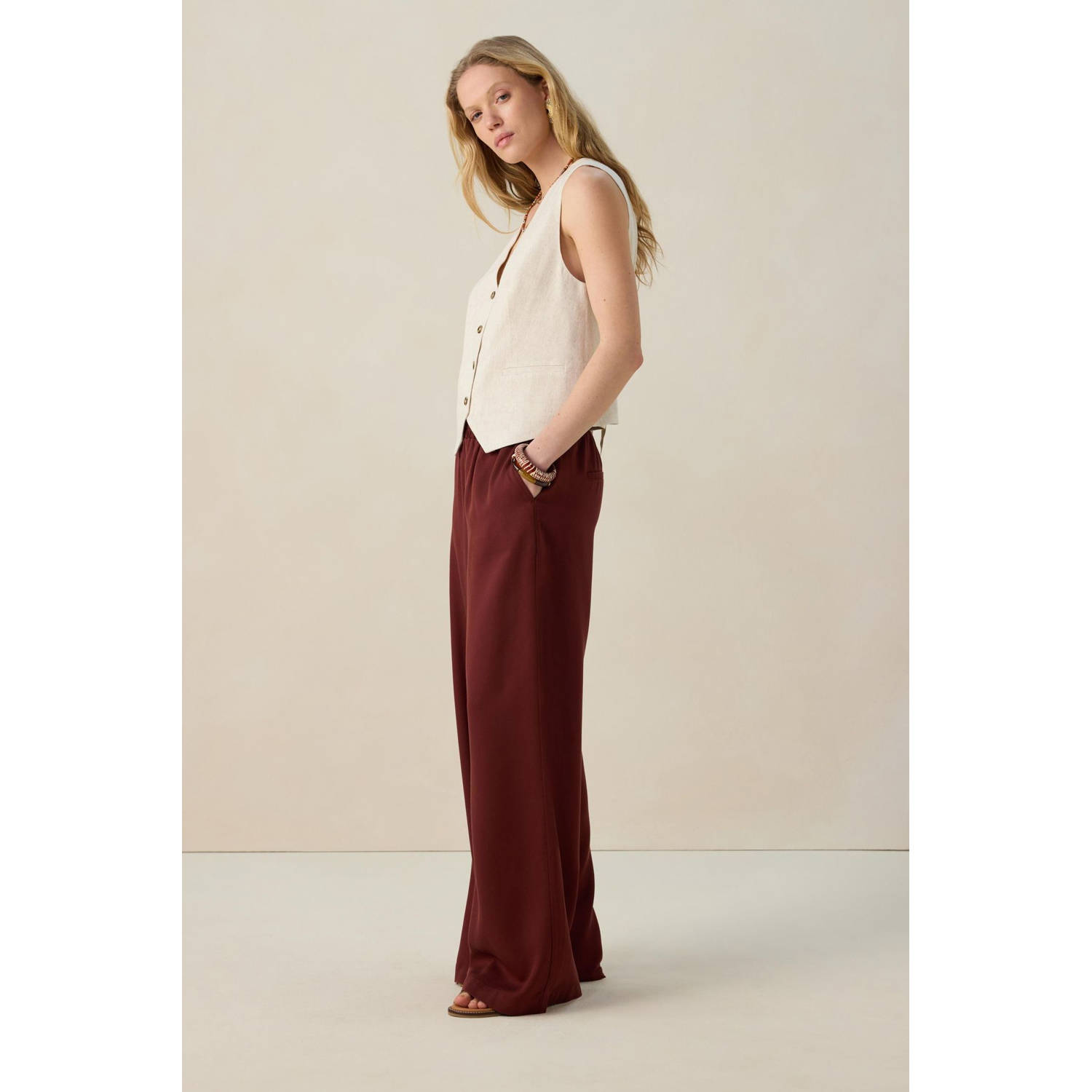 Sissy-Boy wide leg regular waist casual broek donkerrood