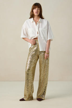 wide leg high waist broek goud met pailletten