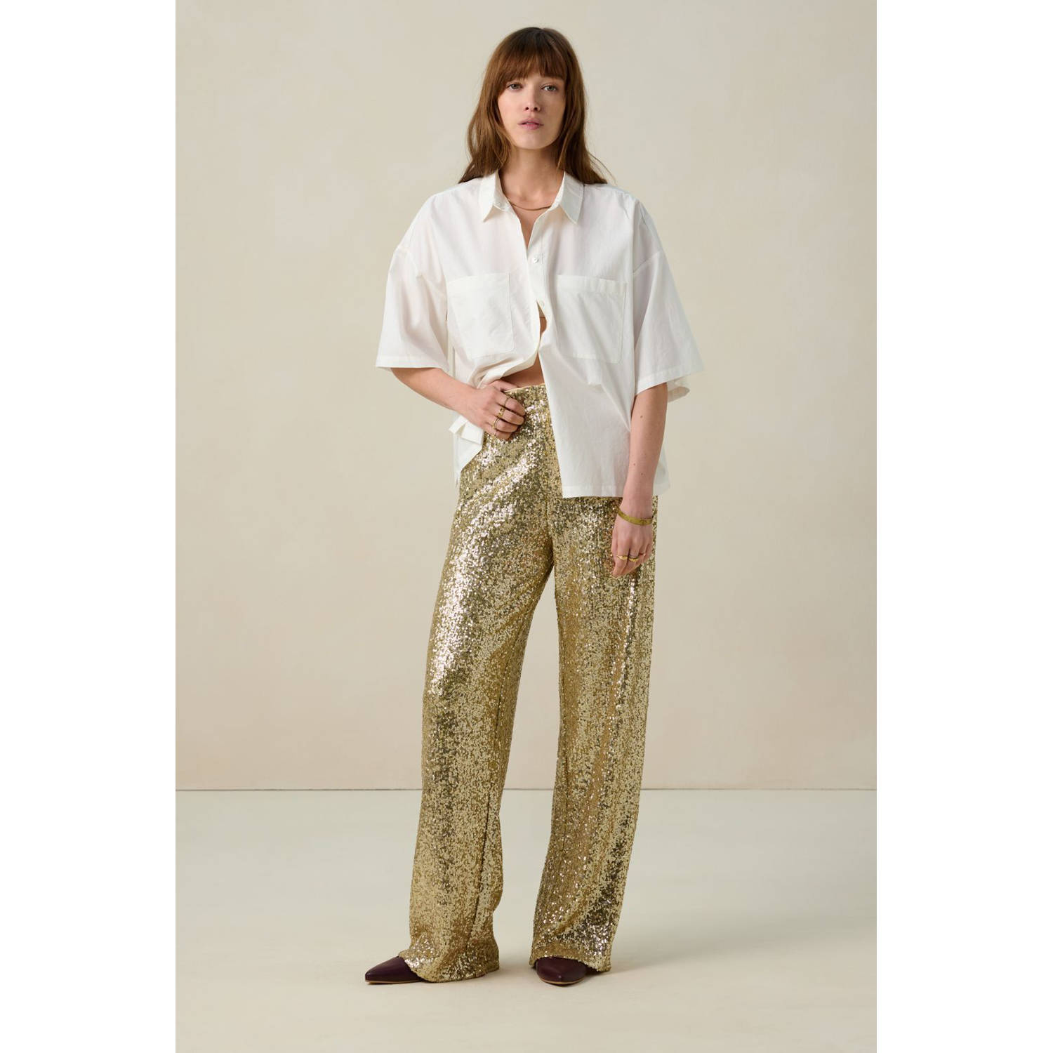 Sissy-Boy wide leg high waist broek goud met pailletten