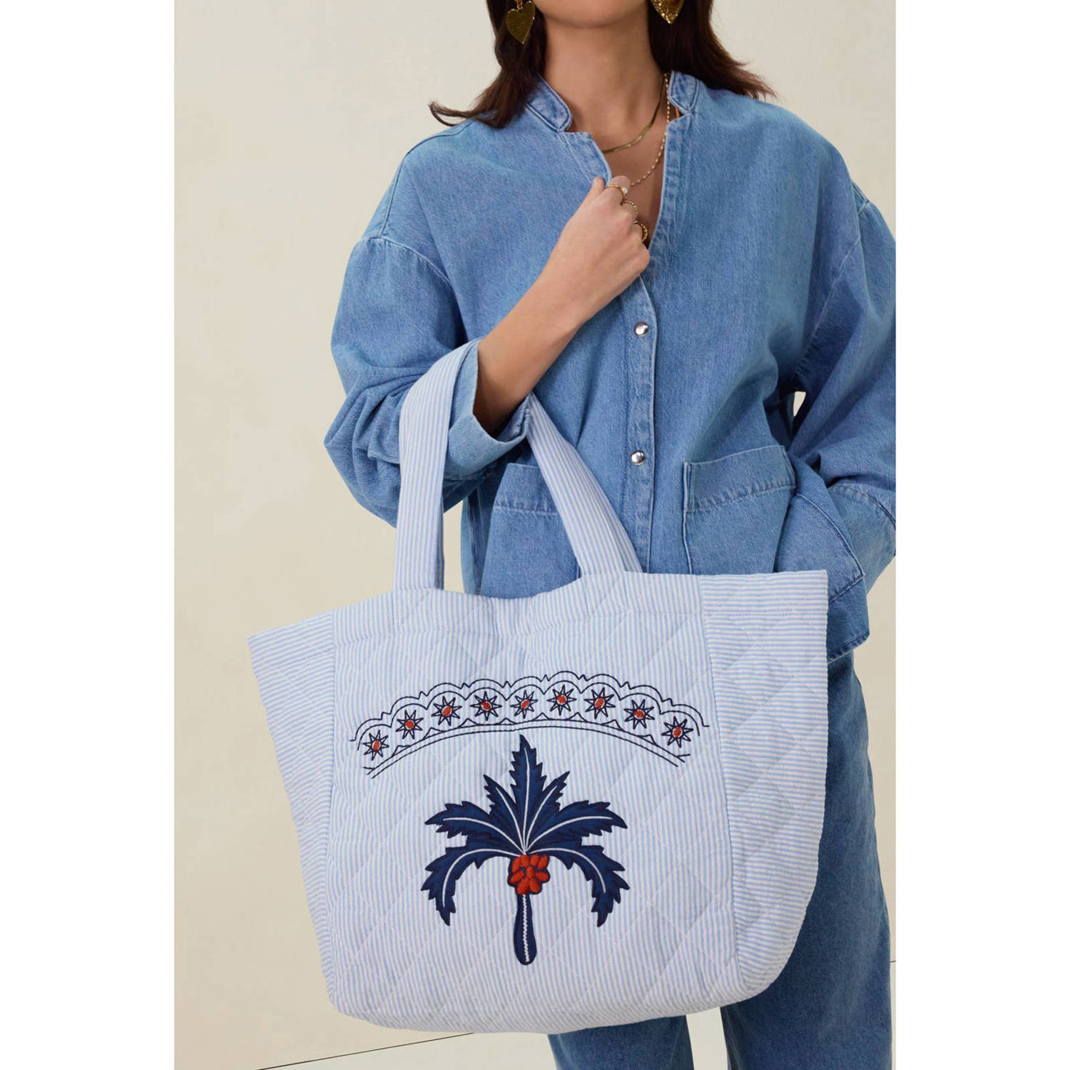 Sissy-Boy gestreepte shopper lichtblauw