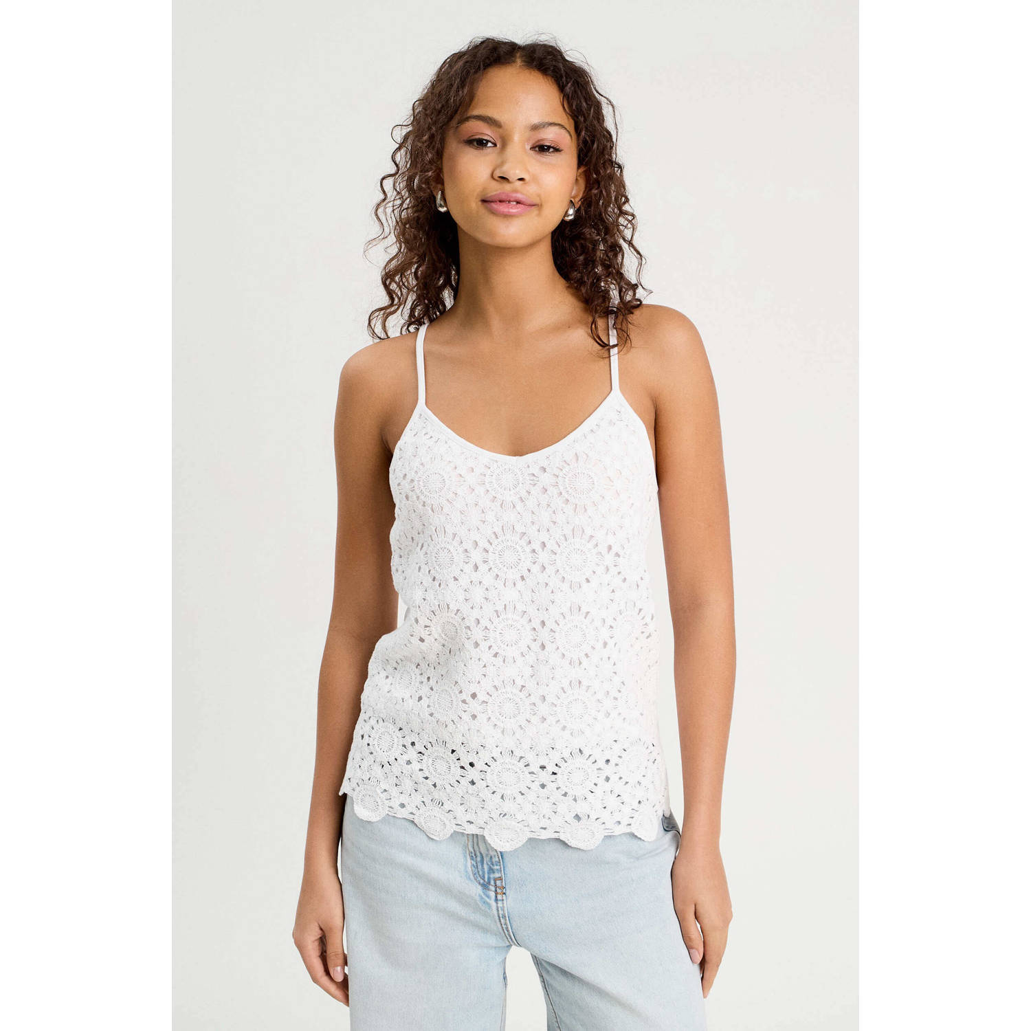 Cache mouwloze top wit crochet