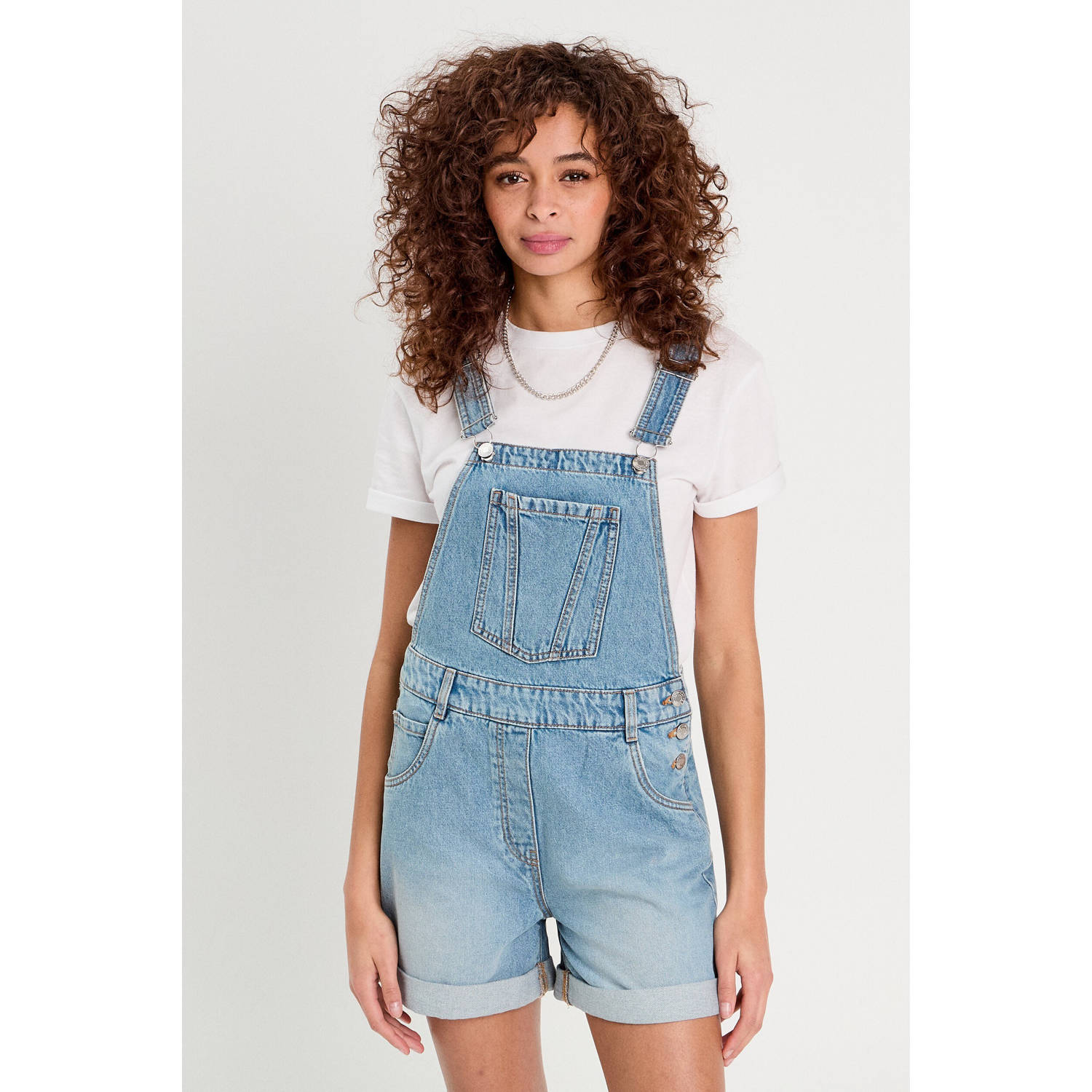Cache denim rechtvallend regular waist tuinbroek light blue denim