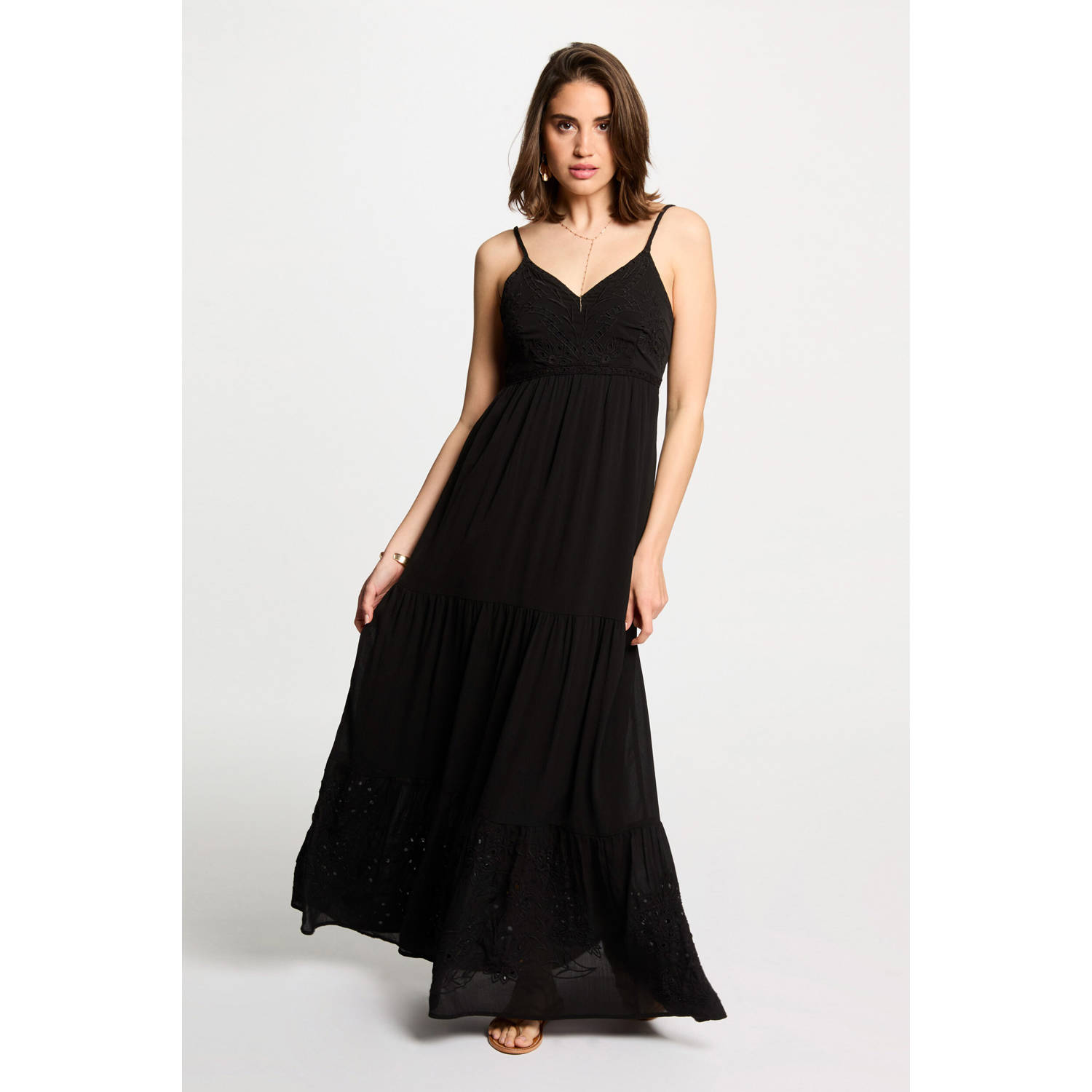 Morgan maxi jurk broderie zwart
