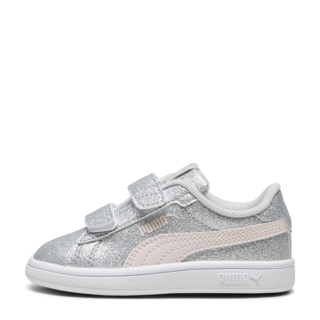 Zilver en roze jongens en meisjes Puma Smash 3.0 Glitz Glam sneakers grijs van synthetische/voering: textiel/voetbed: eva