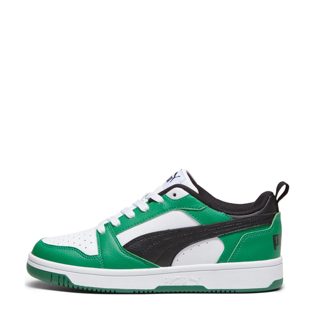 Groen en zwarte jongens en meisjes Puma Rebound V6 Low sneakers van imitatieleer met veters