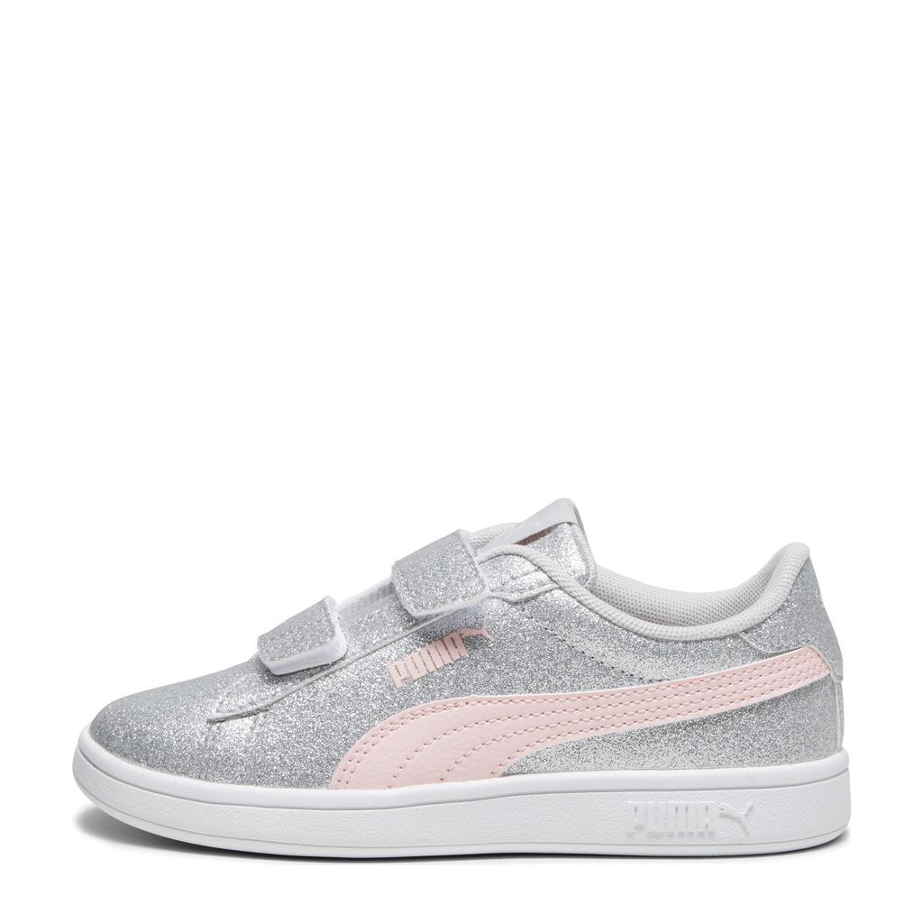 Lichtgrijs en roze jongens en meisjes Puma Smash 3.0 Glitz Glam sneakers van imitatieleer/voering: mesh/voetbed: eva