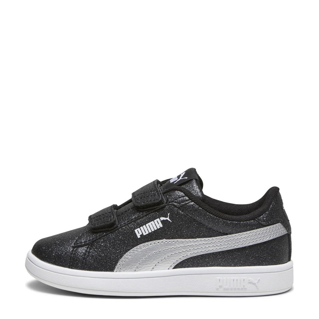 Zwart en zilverkleurige jongens en meisjes Puma Smash 3.0 Glitz Glam sneakers van imitatieleer/voering: mesh/voetbed: eva