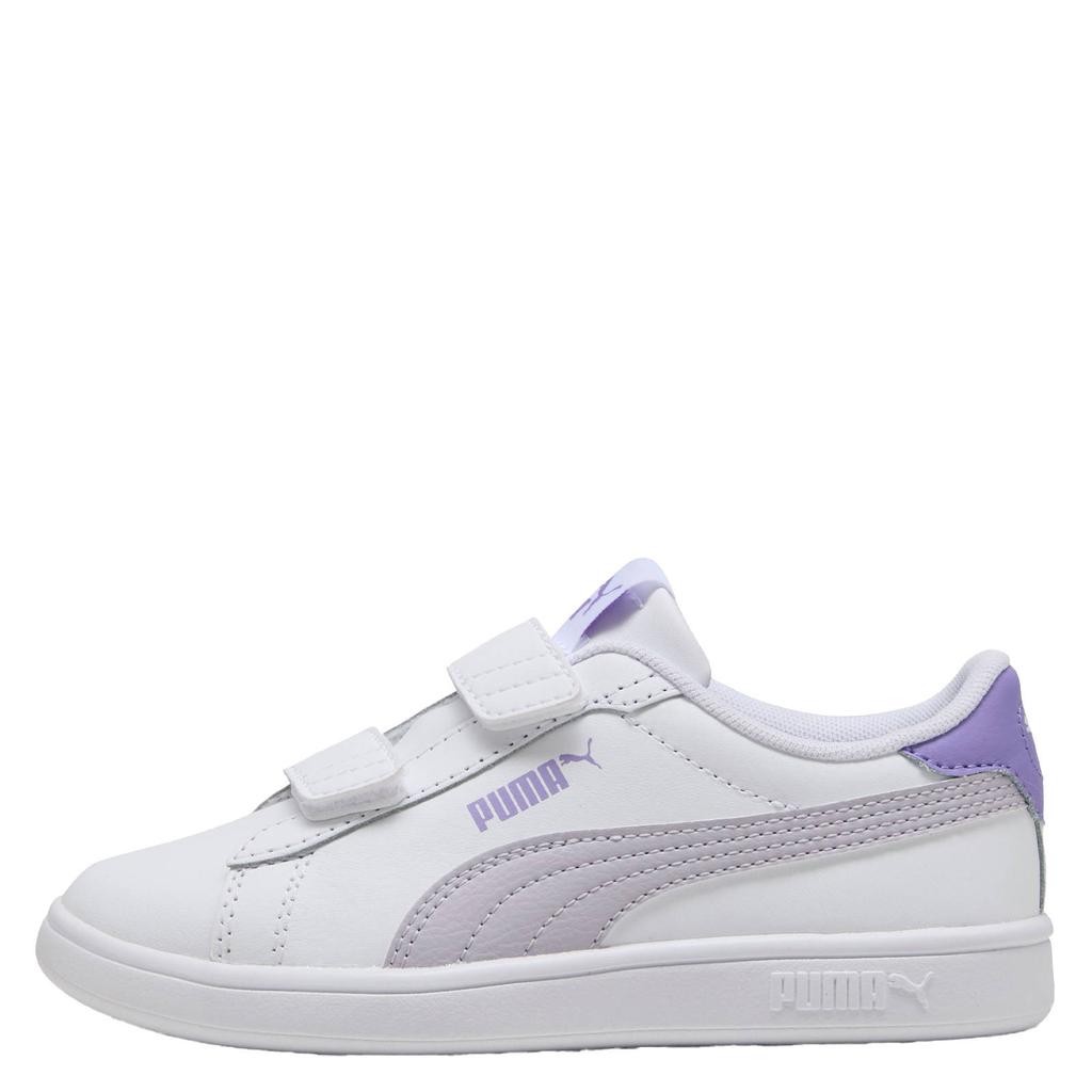 Wit en paarse jongens en meisjes Puma Smash 3.0 sneakers van imitatieleer met klittenband