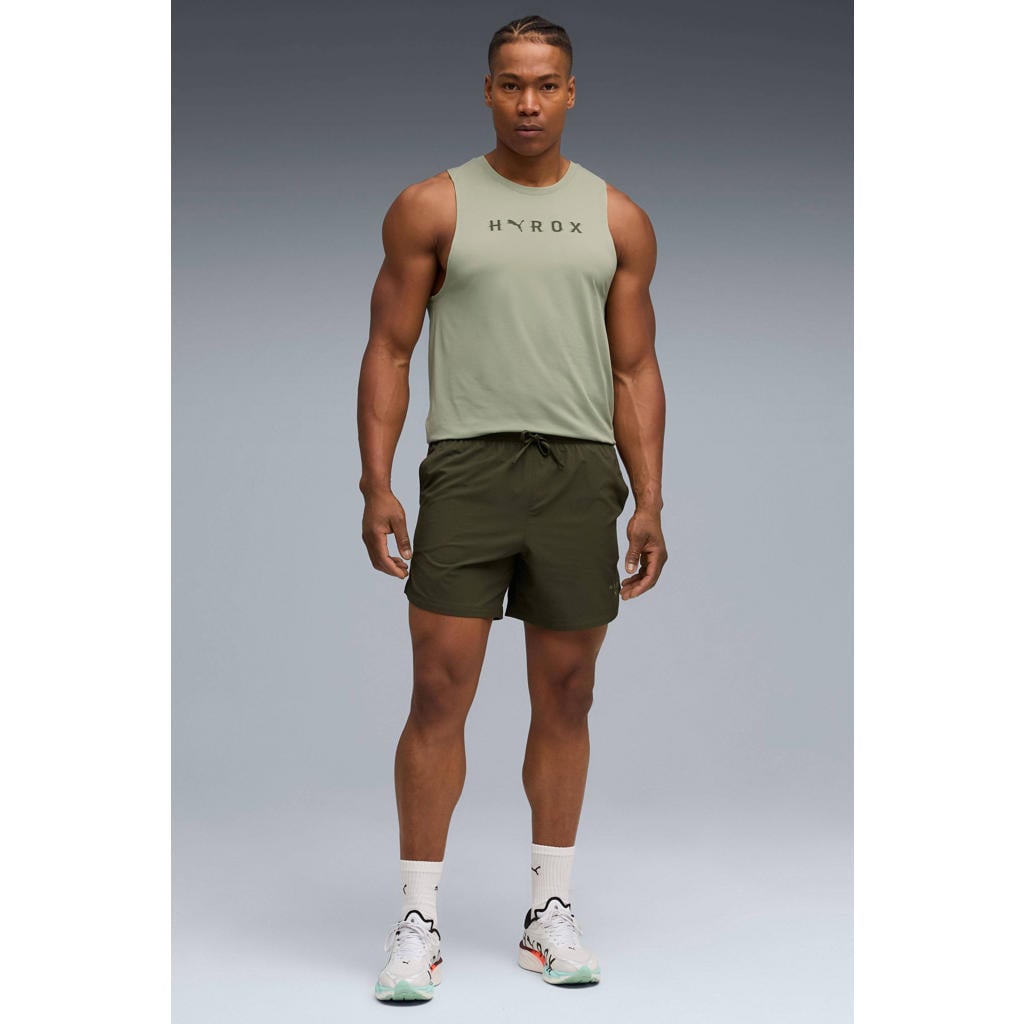 Donkergroene heren Puma sportshort Hyrox van polyester
