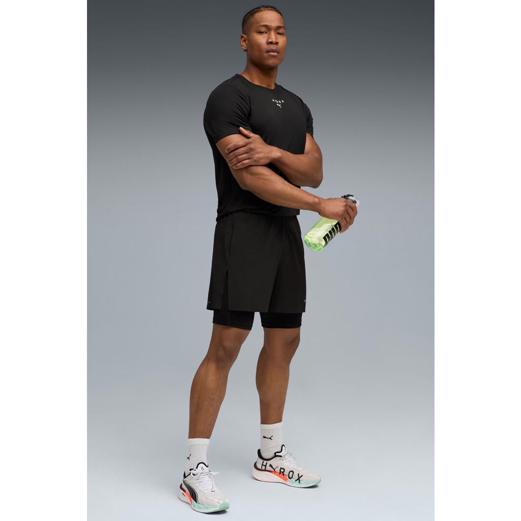 Zwarte heren Puma sportshirt Hyrox van polyester met korte mouwen en ronde hals