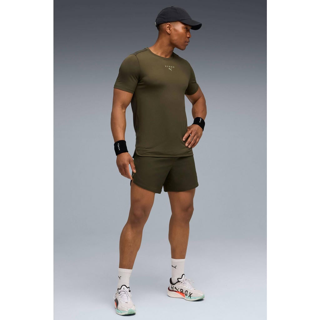 Donkergroene heren Puma sportshirt Hyrox van polyester met korte mouwen en ronde hals
