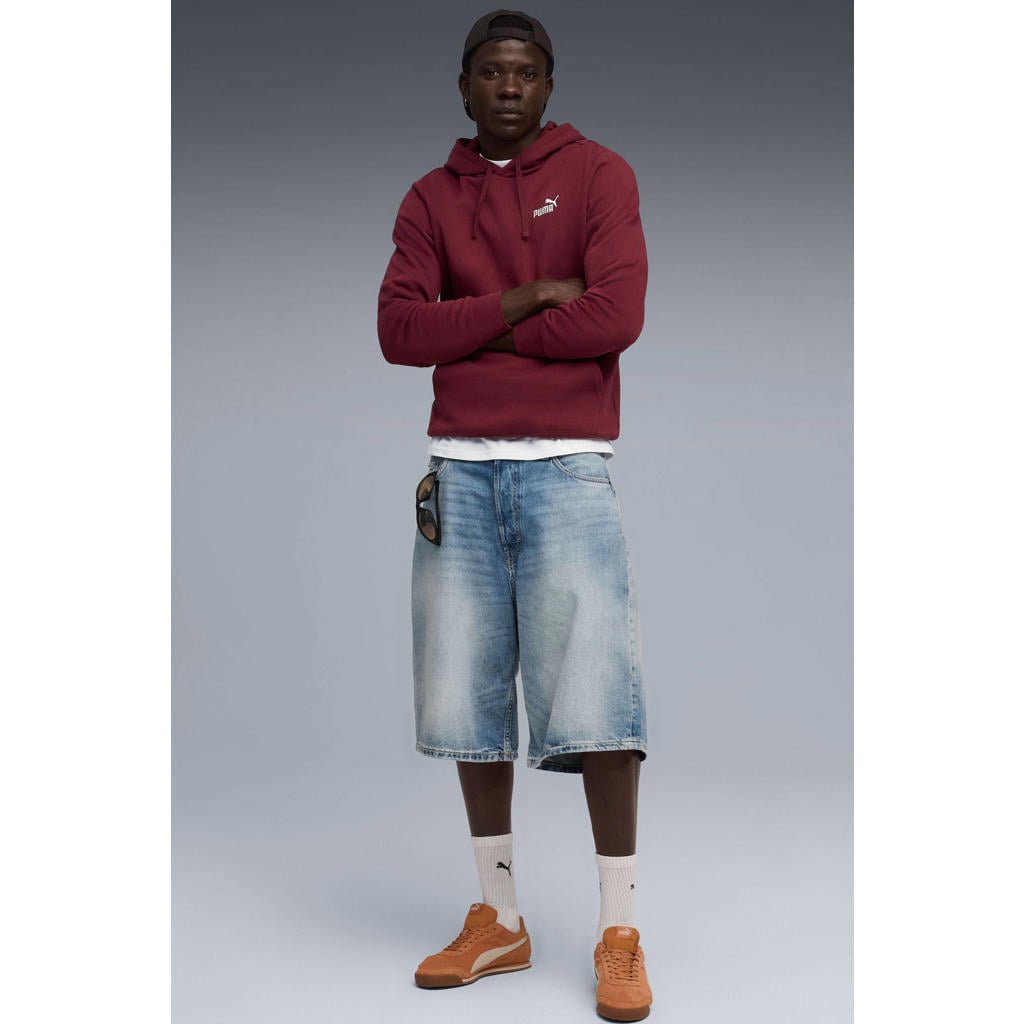 Donkerrode heren Puma hoodie van sweat materiaal met effen, lange mouwen en capuchon