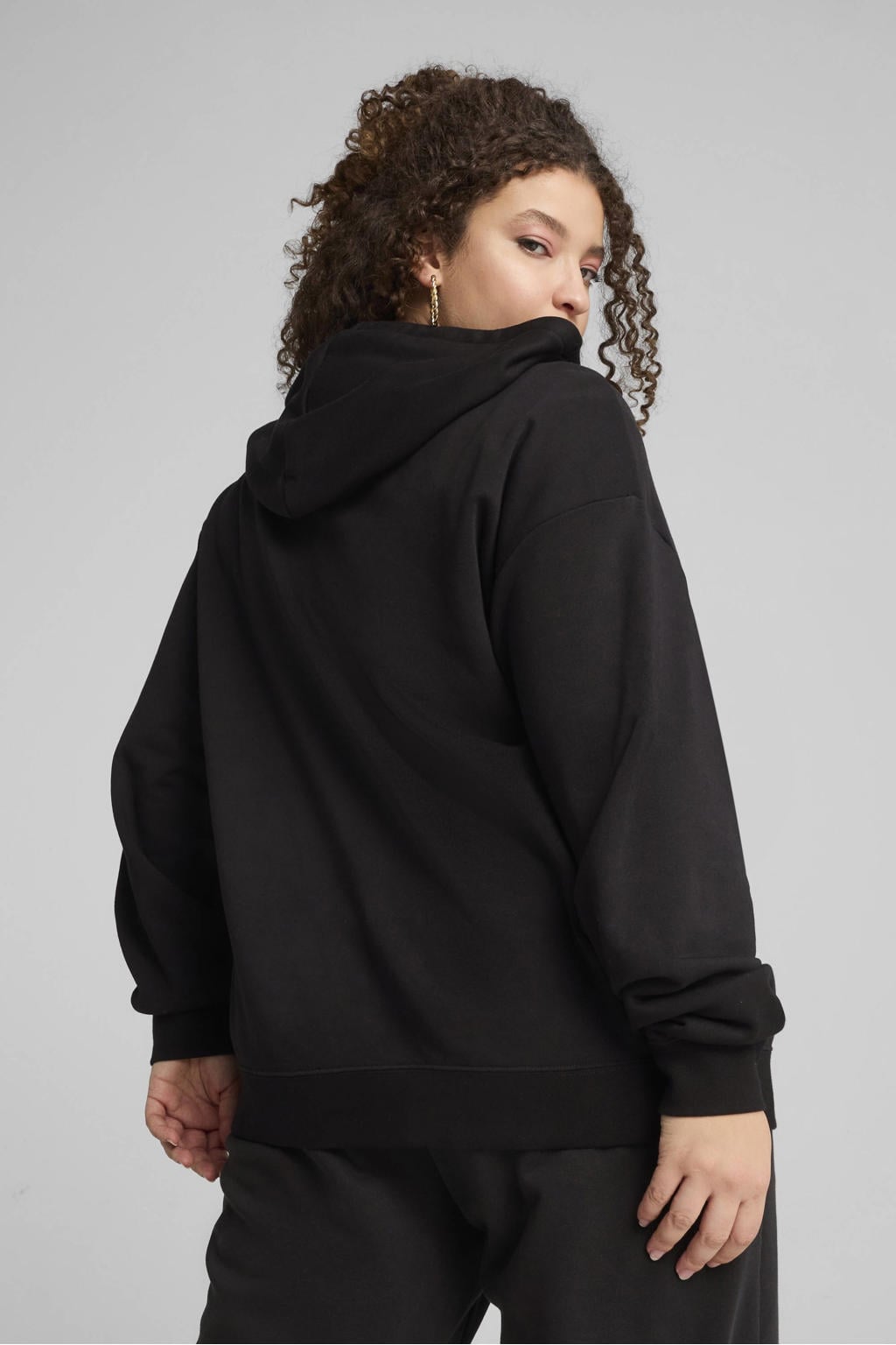 Zwarte dames Puma sweatvest van katoen met effen, lange mouwen, capuchon en ritssluiting