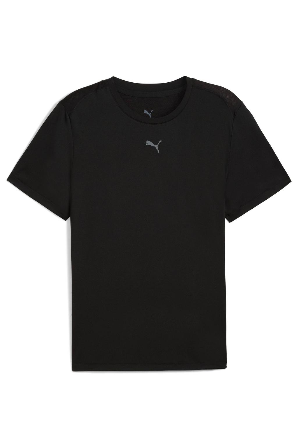 Zwarte heren Puma sportshirt van polyester met korte mouwen en ronde hals