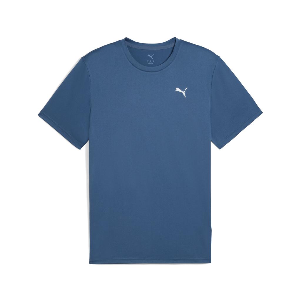 Blauwe heren Puma sportshirt van polyester met effen, korte mouwen en ronde hals