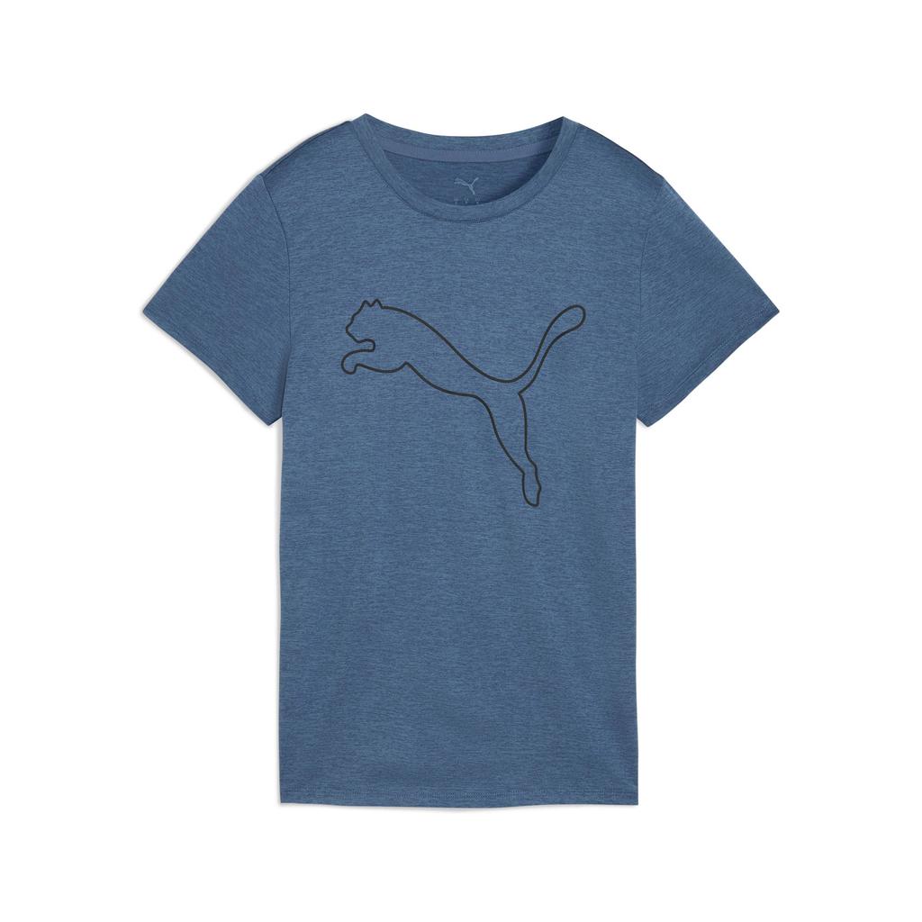 Blauwe dames Puma sportshirt van polyester met logo dessin, korte mouwen en ronde hals