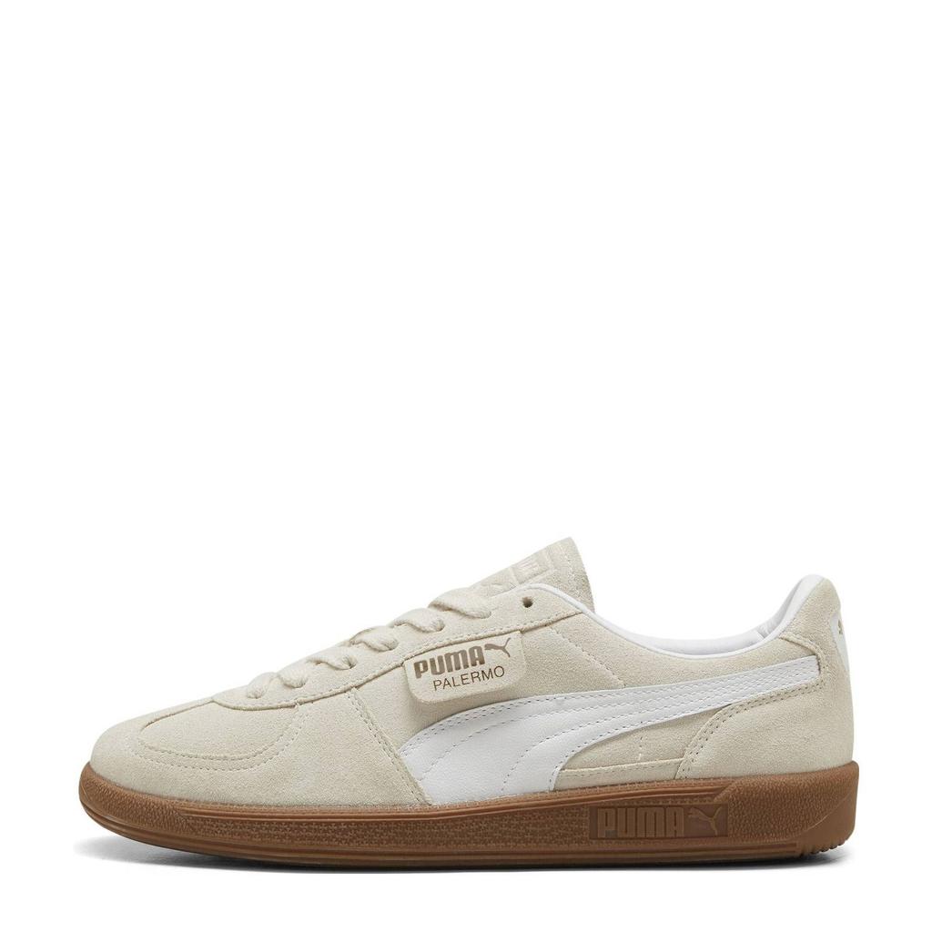 Beige en witte unisex Puma Palermo sneakers van suède/voering: imitatieleer /voetbed: textiel met veters