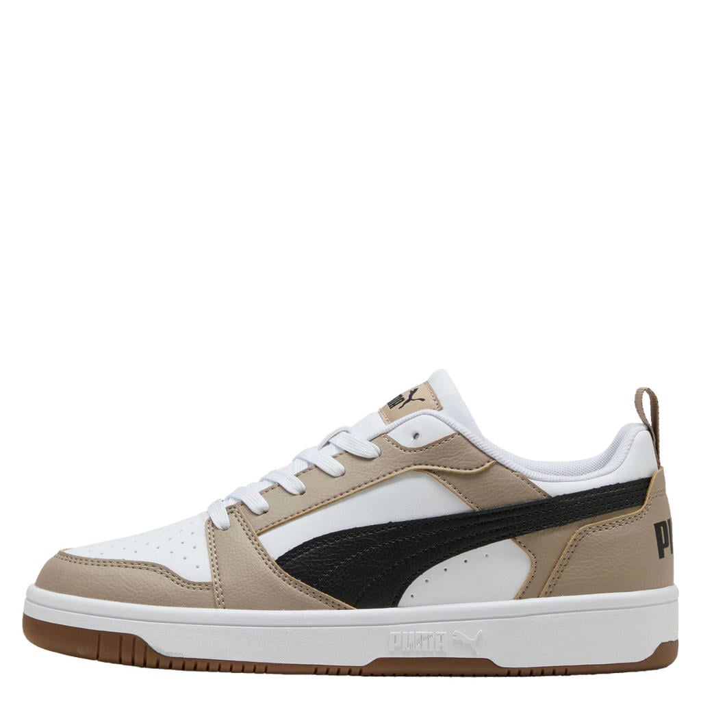 Bruin, wit en zwarte unisex Puma Rebound V6 Low sneakers van imitatieleer/voering: textiel/voetbed: eva met veters