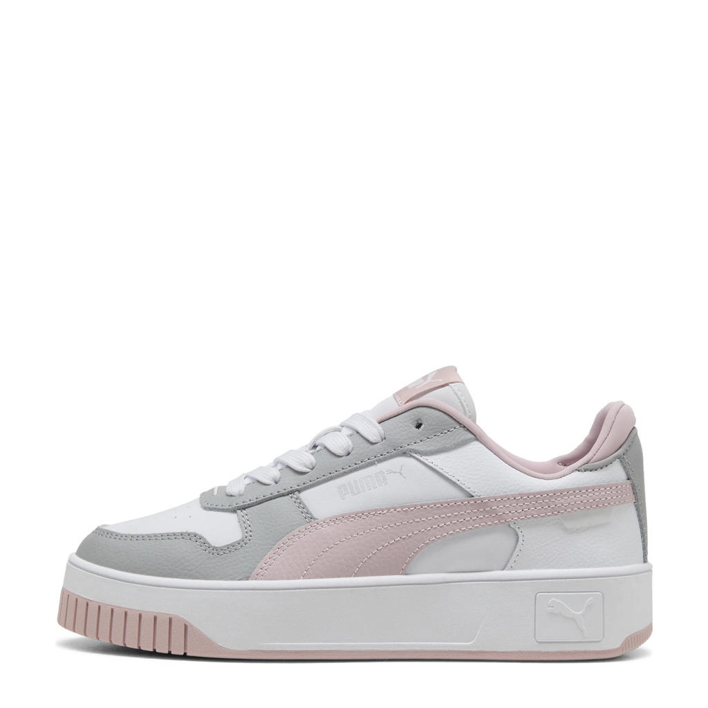 Roze, wit en grijze dames Puma Carina Street sneakers van leer met imitatieleer met veters