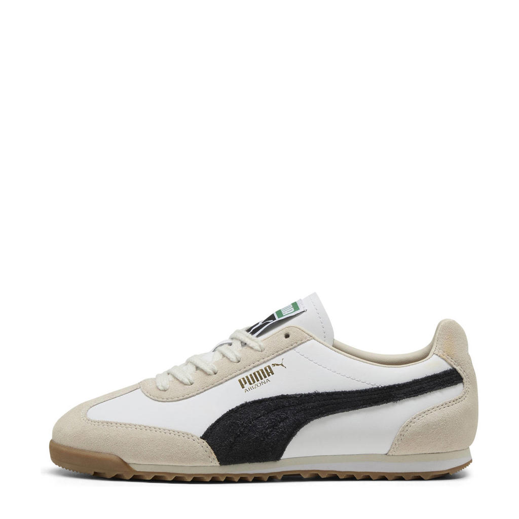 Beige, wit en zwarte unisex Puma Arizona Retro sneakers van leer met veters